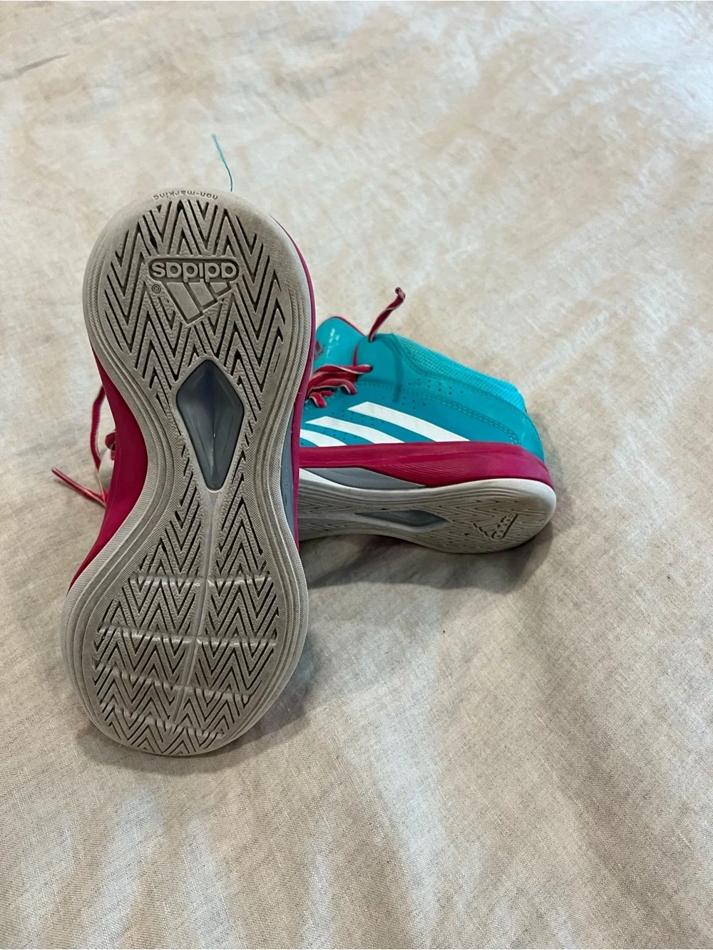 Adidas Teal & Pink Mid-Top Basketball Shoes